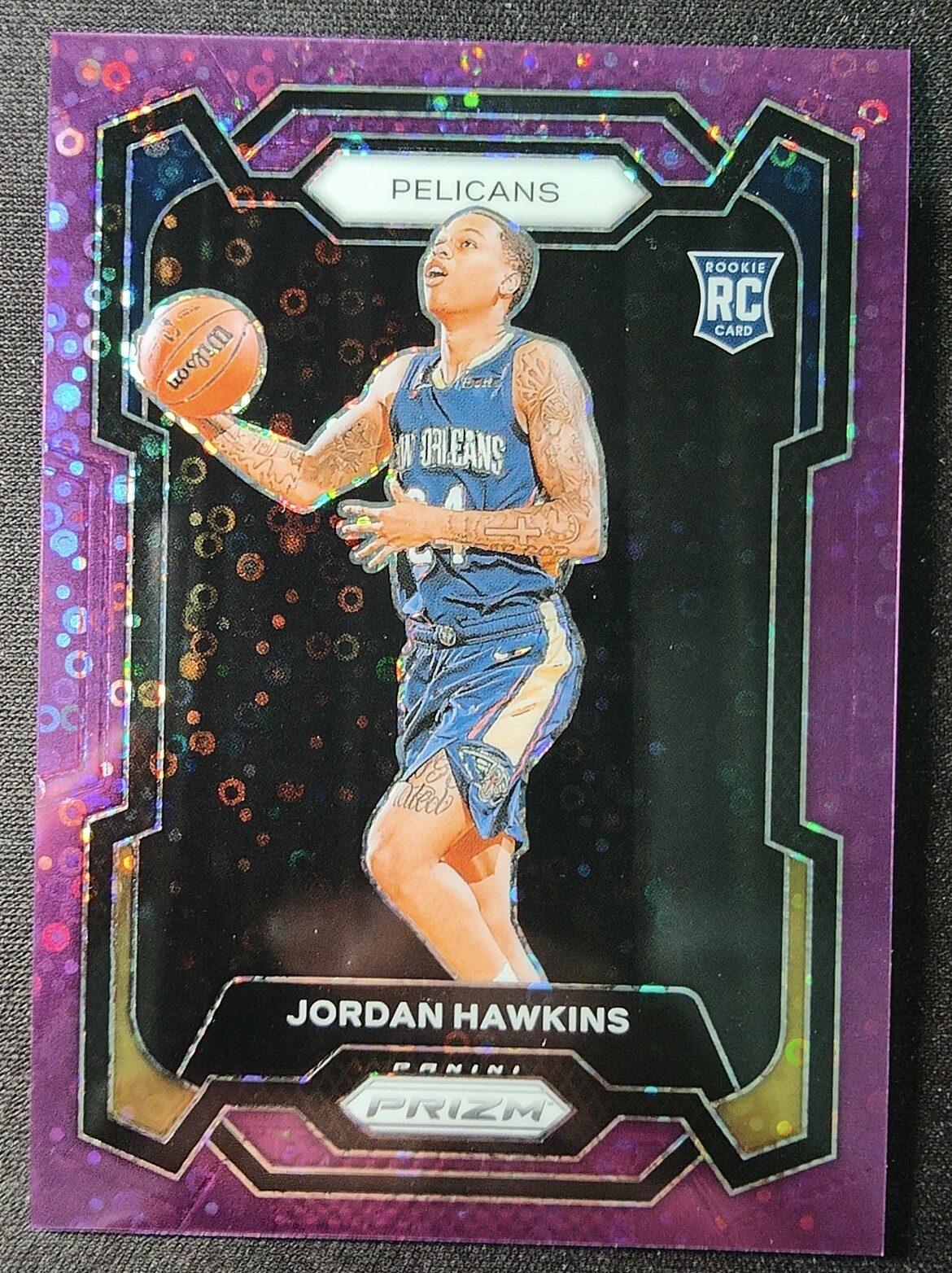 Jordan Hawkins 2023-24 Panini Prizm 02/75 Purple Disco RC Pelicans #130