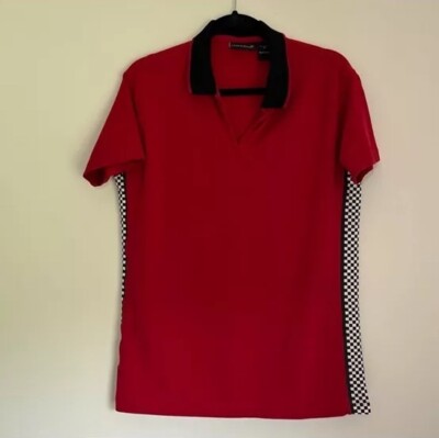 Marks and Spencer red polo with race stripes on sides XL v neck no buttons