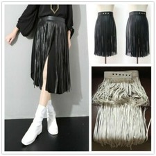 Gothic Punk Tassel Belt Corset Faux Leather Long Fringe Waistband Adjustable