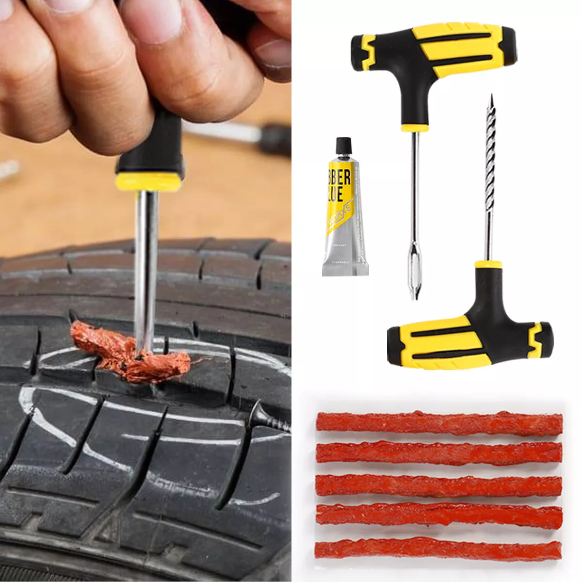T Handle Tire Plug Kit Car Tire Repair Tool Set to Fix Punctures