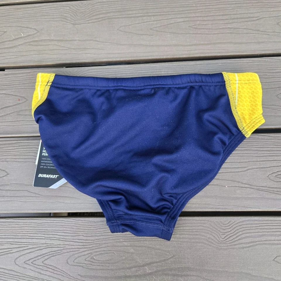 TYR Boy's Men's Durafast Elite Phoenix Navy/gold Swim Racer Brief SZ 28 New - Image 2 of 3