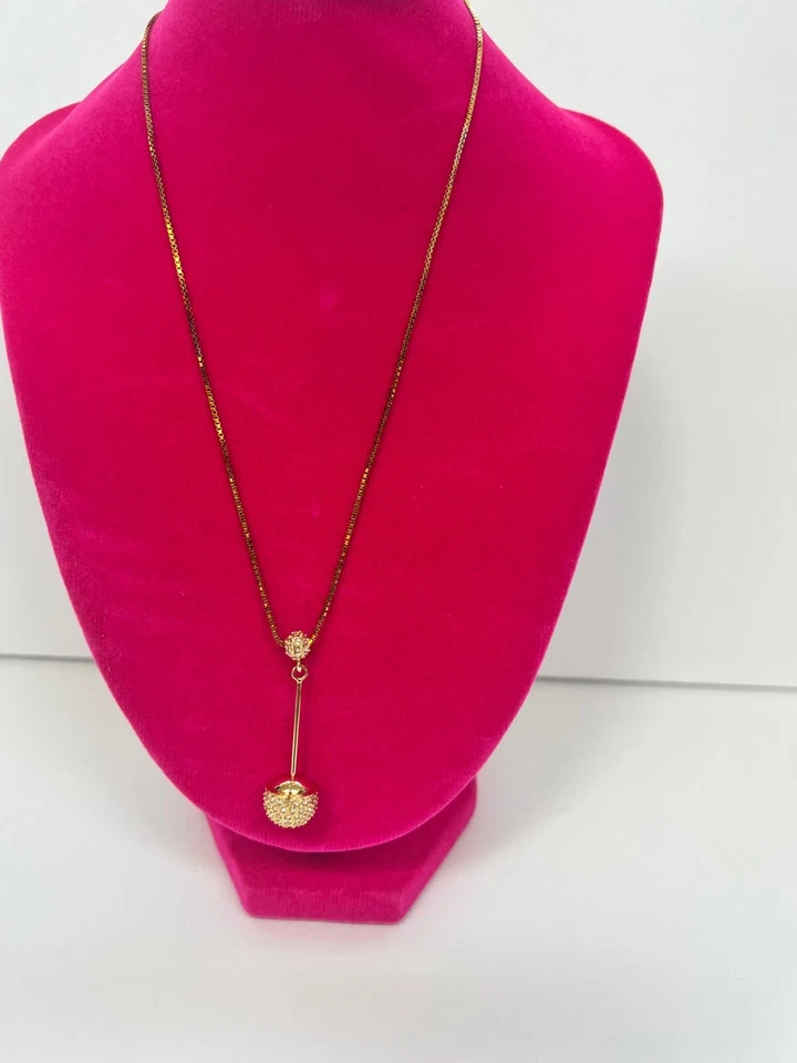 Vintage Authentic Swarovski Crystal Ball Drop Bar Necklace Gold with Pouch - Image 4 of 4