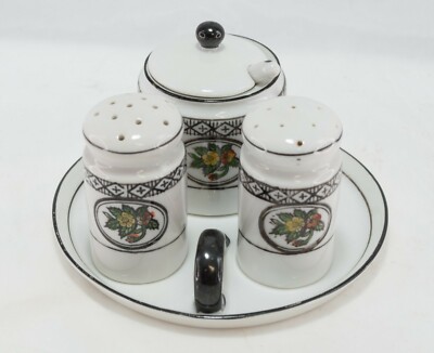 VTG Noritake Ceramic Condiment Salt/Pepper Shaker + Condiment Bowl and Spoon