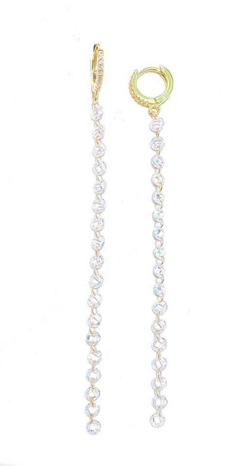 Orecchini a Filo con Cerchietto Pavé di Zirconi – Argento 925 Placcato Oro - Immagine 3 di 3