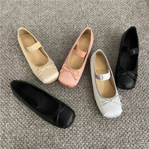 Ballet Flat Heel Shoes Women's Strap Spring Fall Satin Loafers Mary Jane Shoes - Afbeelding 1 van 20