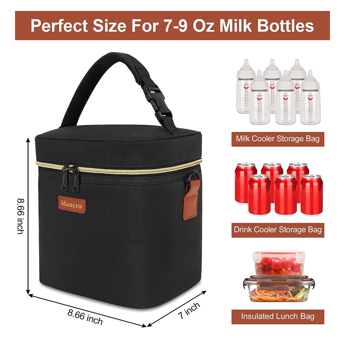 Breastmilk Cooler Bag and Baby Bottle Bag Fits 4 Bottles Up to 9 Ounce