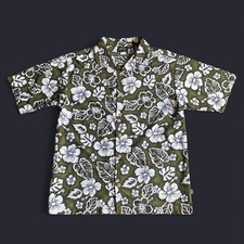 Vintage ODO Hawaiian shirt Mens large floral green white made in USA 90s
