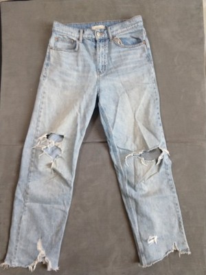 BDG Jeans Womens 29 Light Wash Cowboy Jean Distressed Ripped Raw Hem High Rise