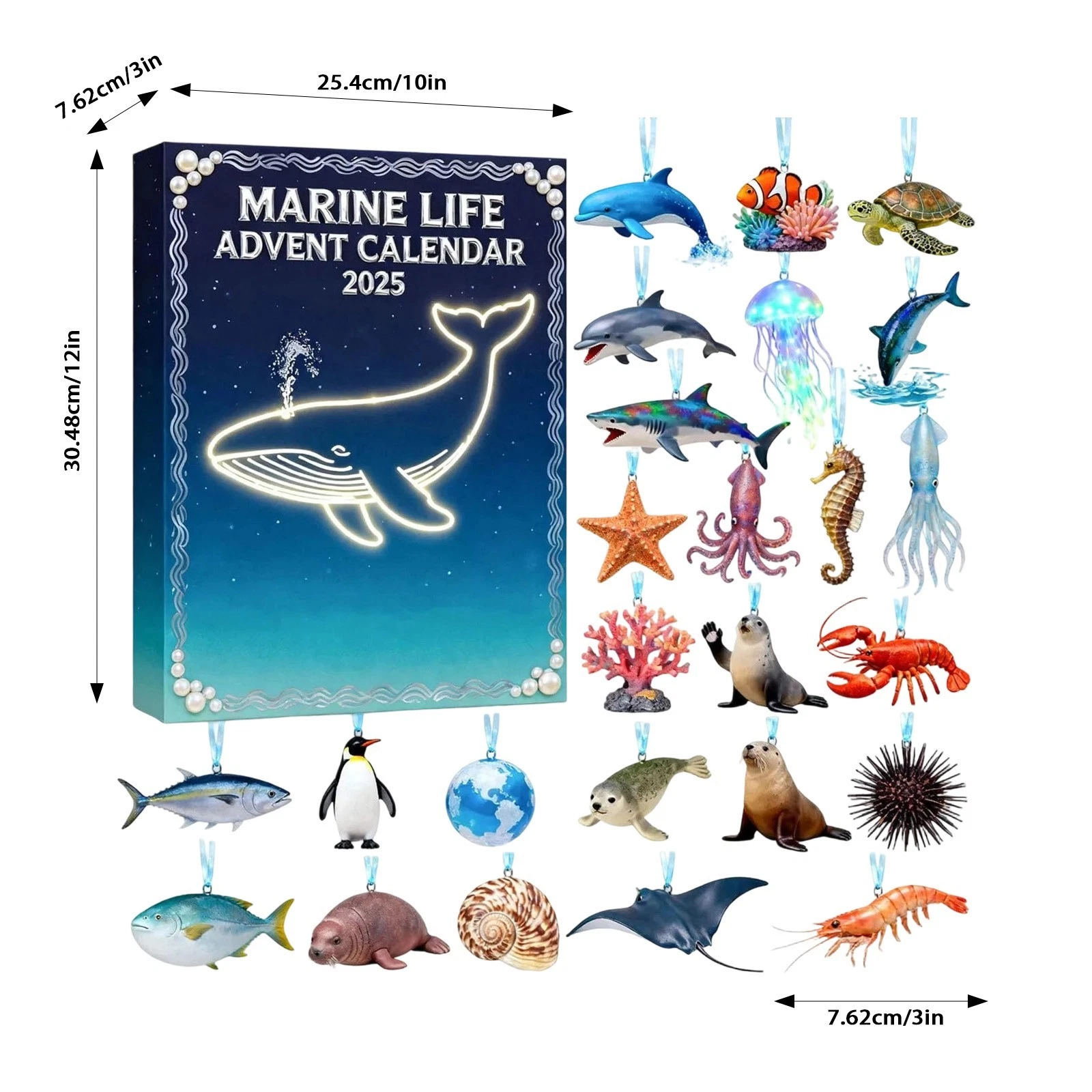 Marine Live Advent Calendar, 24 Fantasy Marine Creatures Countdown Calendar 2D Acrylic