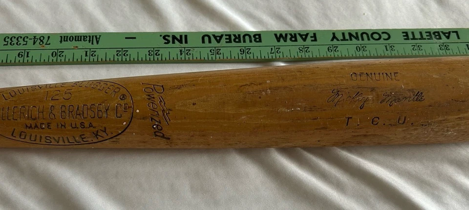 "Bate de béisbol vintage Louisville Slugger 125 potenciado Mickey Mantle TCU K55 35""" Foto 3 de 4