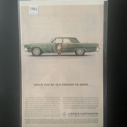 Pubblicità Lincoln Continental 1962 vintage quando sei abbastanza vecchio per guidare - Foto 2 di 2