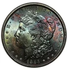 1885 Morgan Silver Dollar Silver Coin, Beautiful Obverse Color, Near Gem BU