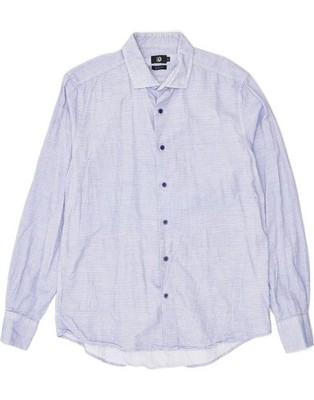 DACK'S Herren Slim Fit Hemd Large Blau Nadelstreifen Baumwolle BA13