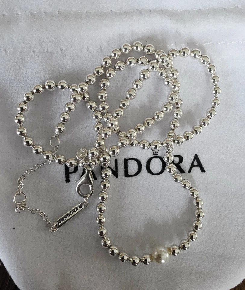 Pandora  Behandelte Süßwasserzuchtperle & Kugeln Collier-Halskette - Bild 3 von 4