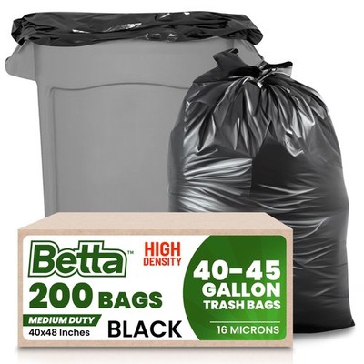 40-45 Gallon Black High-Density Trash Bags, 200 Count Box, (40x48-inch) Comme...