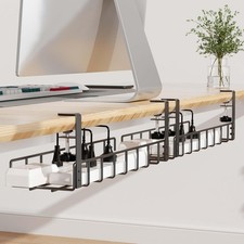 2 Pack Cable Management Under Desk Tray, 31.4" No Drill Under Desk Wire Manageme