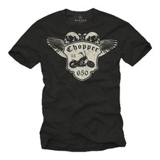 Biker Skull Men's T-Shirt with Custom LS 650 Chopper - Men's Motorcycle Shirt-