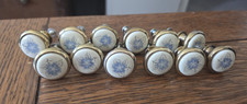 Vintage Gold Almond Blue Floral Ceramic Cabinet Knobs 12 Count Made Japan 1 Inch