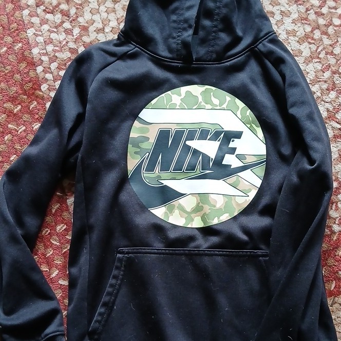 Nike Black Pullover Hoodie Camo Graphic Logo Kangaroo Pocket Long Sleeve S