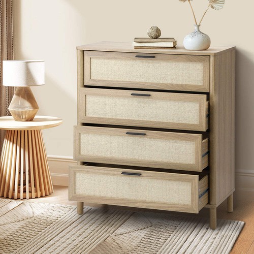 Oikiture 4 Chest of Drawers Rattan Dresser Natural - Picture 8 of 10