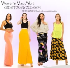 Women's Long Maxi Skirt – Casual Fold Over Elastic Waistband_Soft_Flared Skirt
