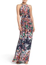 Eliza J EJ7-4630 Floral Halter Chiffon Maxi Dress SZ 6 Multicolor