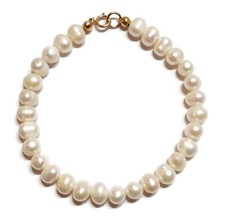 Womens Pearl Bracelet 9ct Gold, Cultured Freshwater Pearl Beads, 9ct Gold Clasp