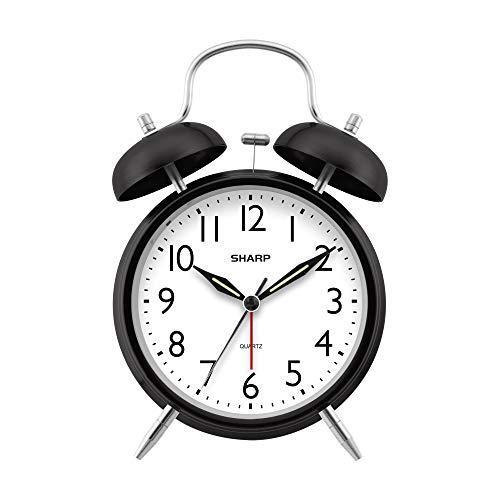 SHARP Twin Bell Alarm Clock - Loud Alarm - Great for Heavy Sleepers - Battery