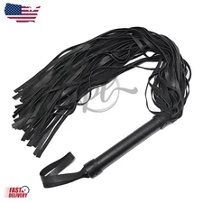 Real Leather Flogger – Black Heavy-Duty Whip with Multiple Falls Black