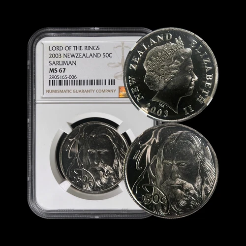 NEW ZEALAND. 2003, 50 Cents - NGC MS67 - Top Pop 🥇 Lord of the Rings, Saruman