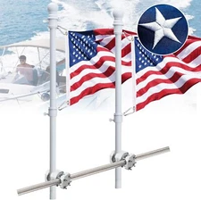 Boat Flag Pole Kit with American Flag - 15-48 Rustproof Flagpole 12x18 Emb