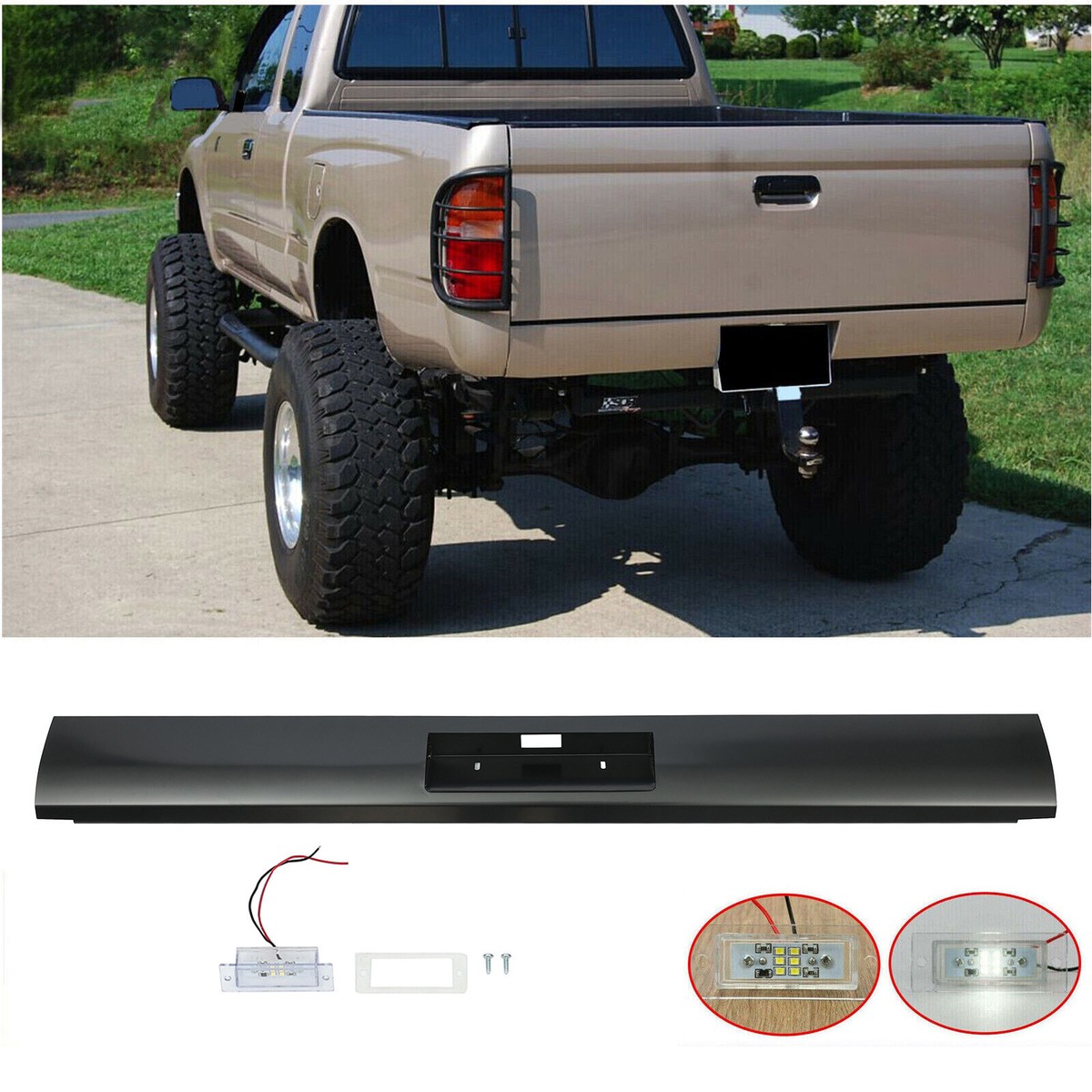 Steel Rear Bumper Roll Pan w/LED License Plate Lamp For Toyota