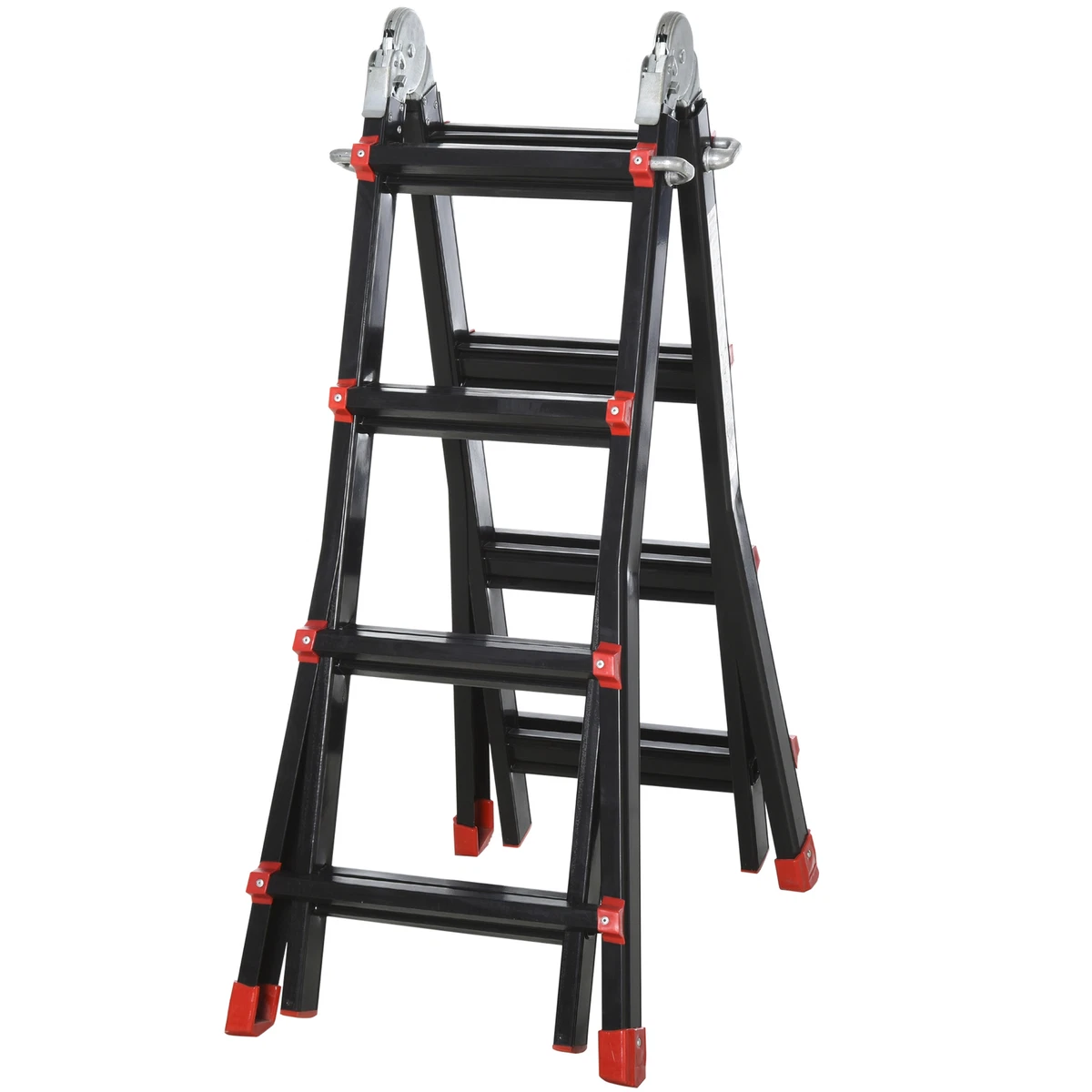 HOMCOM 4M Aluminium Duo Ladder Telescopic Herringbone Multi Purpose DIY Non Slip