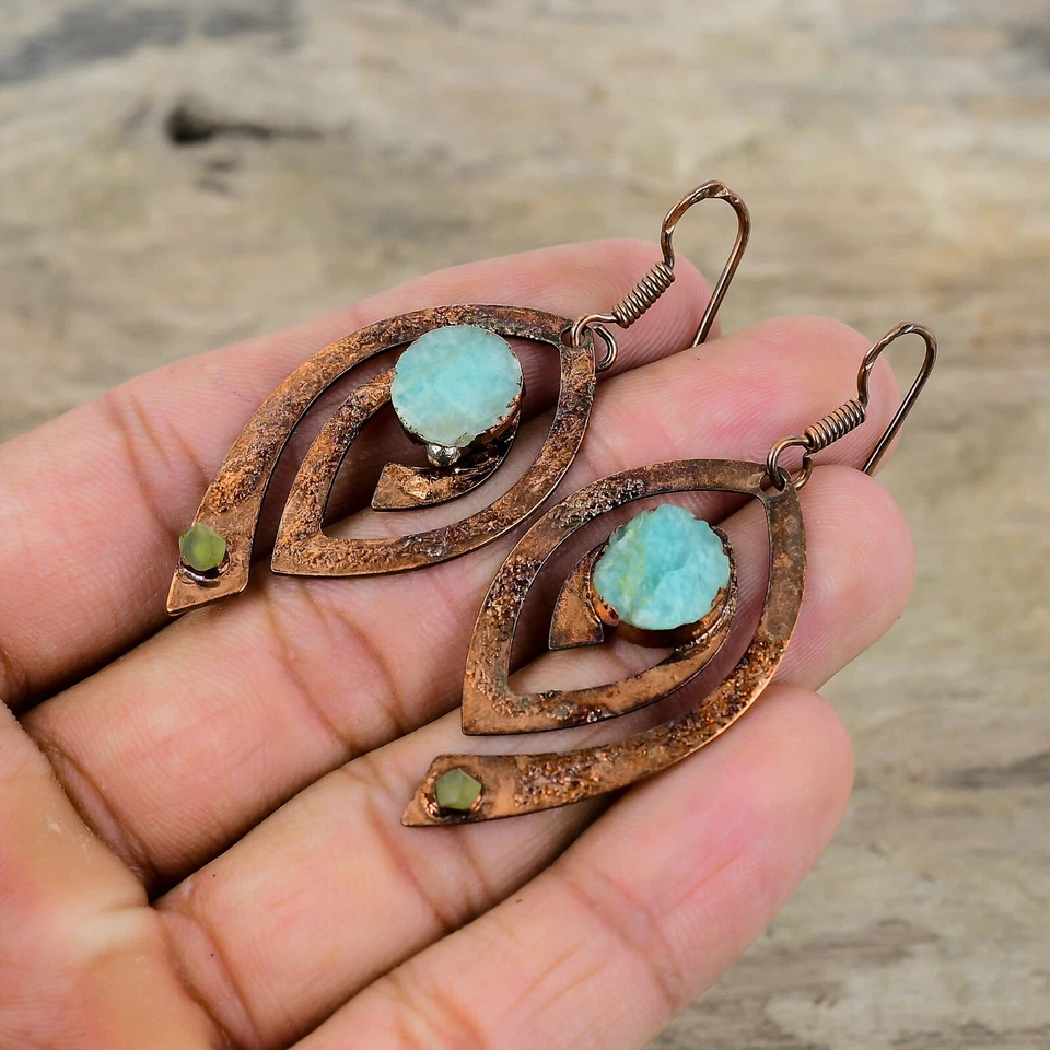 Pendientes colgantes/gotas electroformados regalo cobre amazonita para madre 2,52" Foto 4 de 4