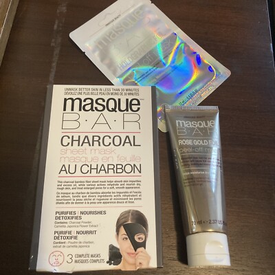 Masque Bar Lot of 3 - Unmasque Beauty- Holographic foil, Charcoal, Peel off mask