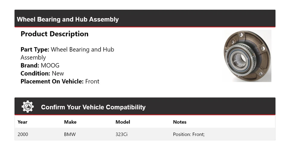 For 2000 BMW 323Ci Wheel Bearing and Hub Assembly Front MOOG - Image 2 of 4