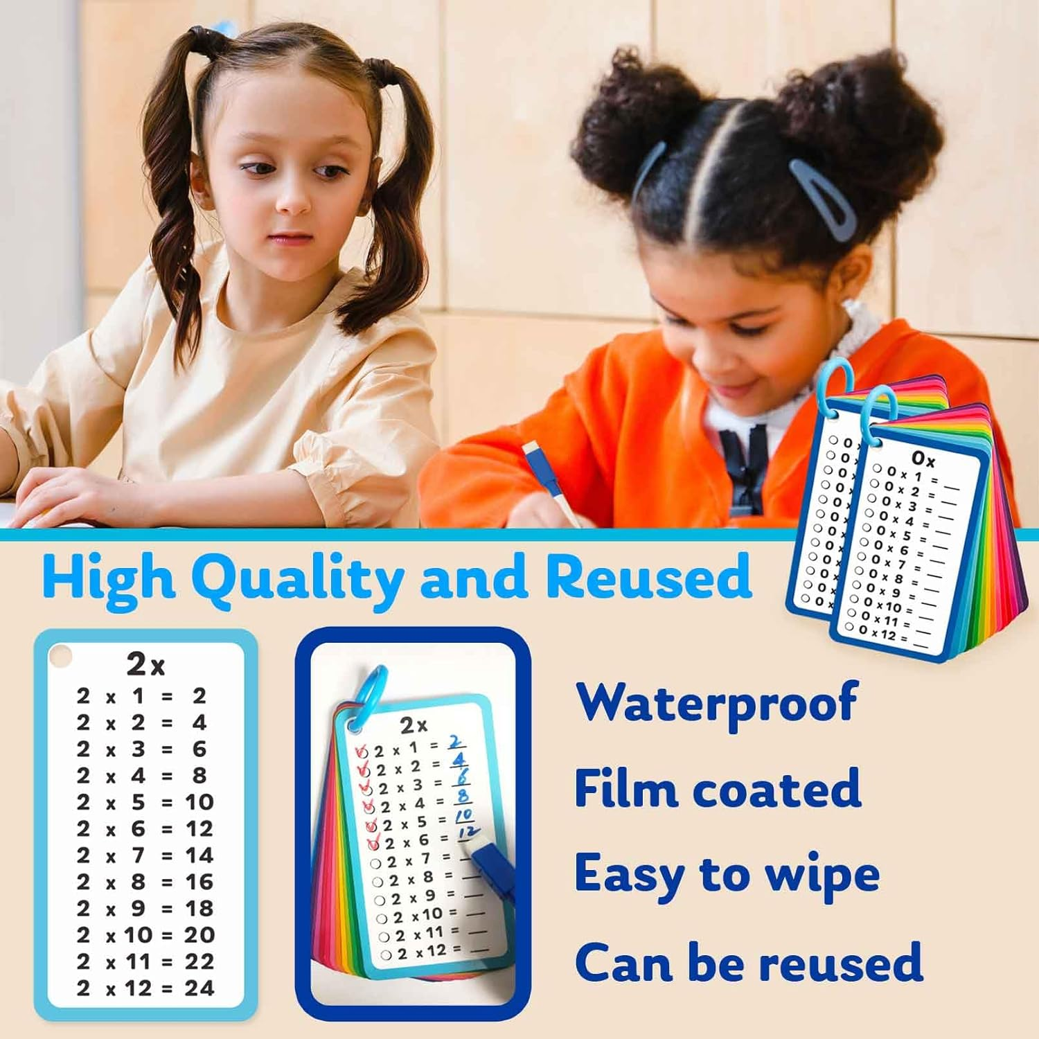 Multiplication Flash Cards 0-12, Large Math Flash Cards with 4 Dry ...