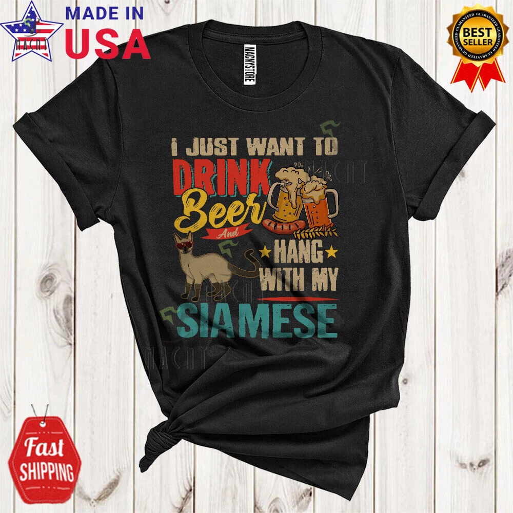 Vintage Drink Beer Hang With My Siamese Father's Day Drinking Cat T-SHIRT