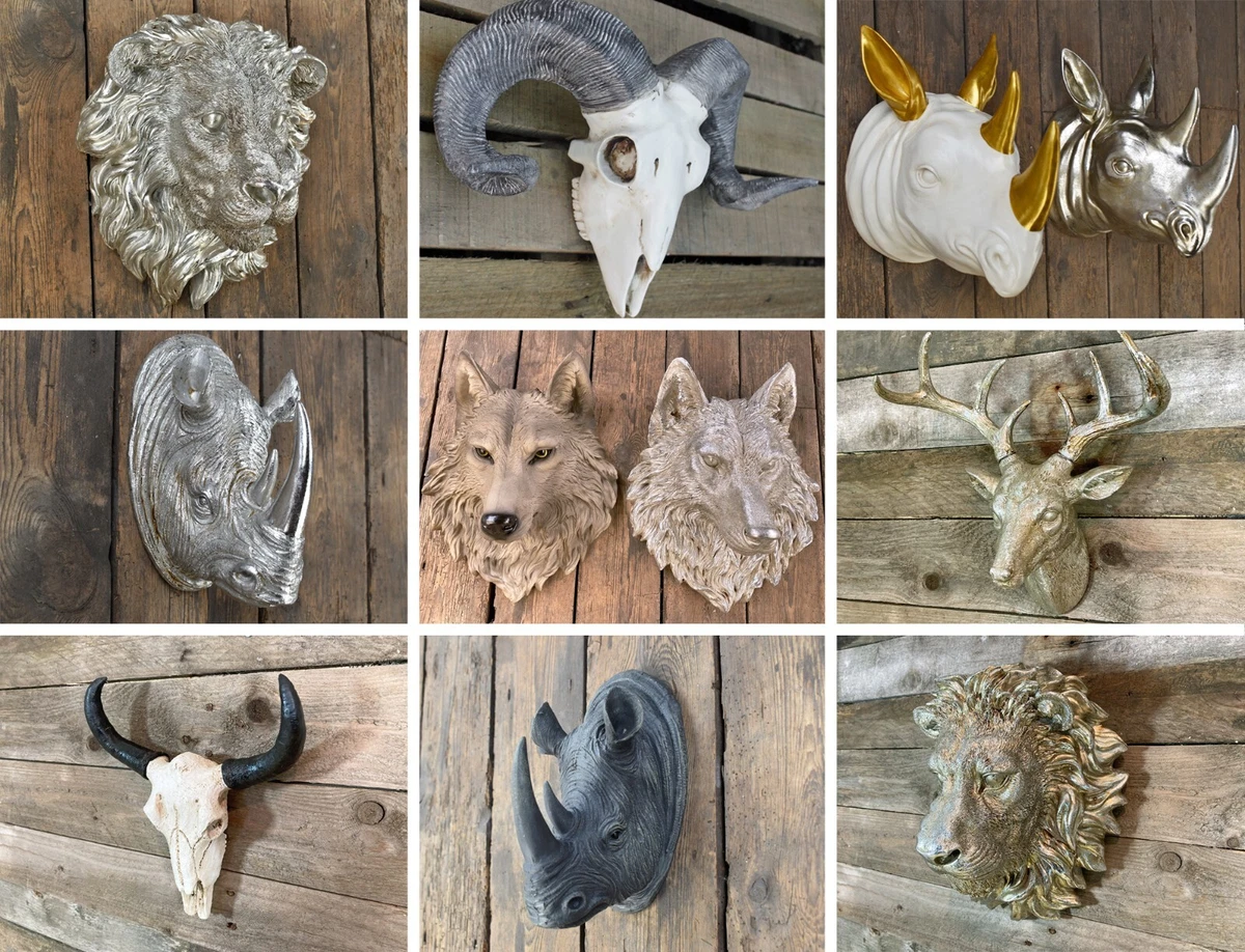 Wall Mounted Animal Heads Wolf Rhino Stag Ram Skull Garden Indoor Ornament  Décor