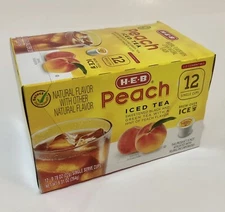 (1) Box HEB K-Cup Pods Sweet Peach Iced Tea 12/Box Keurig 2.0   H-E-B Texas