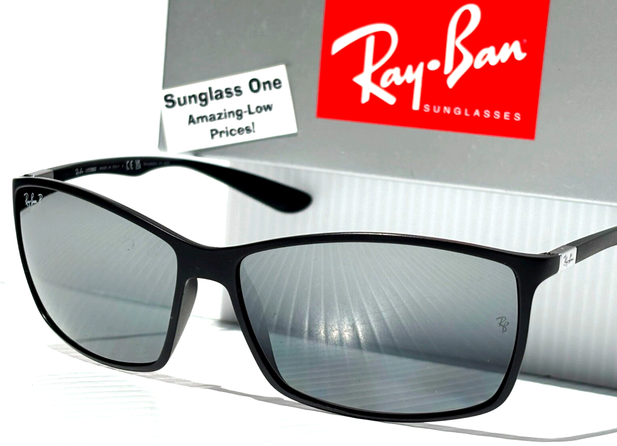 RAY BAN Matte Black POLARIZED Silver Mirror LITEFORCE Sunglass