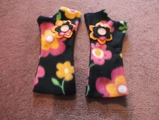 Handmade fleece Hand or Wrist Warmers Handmade Flower Applique Bold Floral
