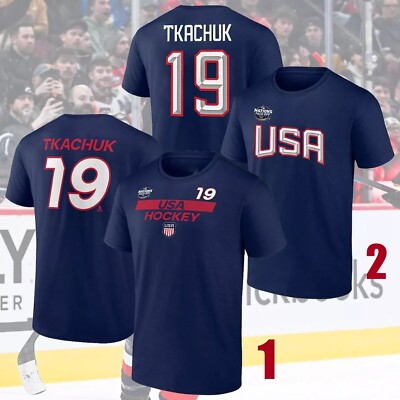 NEW! Matthew Tkachuk USA 2025 4 Nations Face-Off Player Name & Number T-Shirt