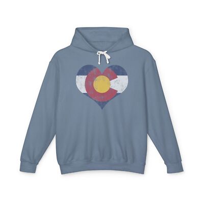Colorado Flag Heart Love Distressed Graphic Unisex Lightweight Hooded Sweatshirt