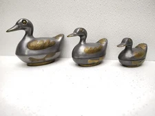 LOT OF 3 RARE VTG. Pewter and Brass Duck Figurine Trinket Dish Trinket Box