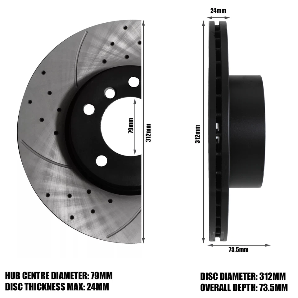PAR DE DISCOS DE FRENO DELANTEROS PERFORADOS 312mm RANURADOS PARA BMW SERIE 1 F20 F21 - Imagen 2 de 4