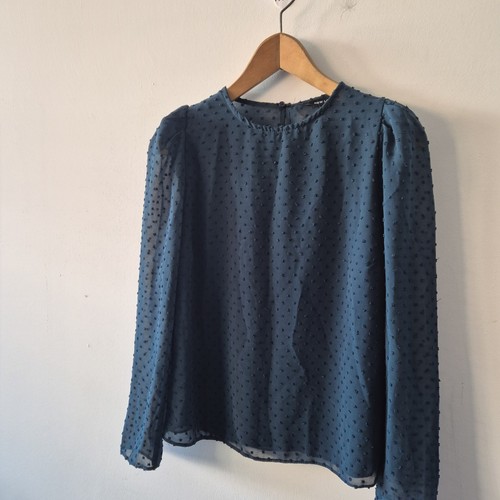 Ladies Top Size 12 New Look Teal Sheer Chiffon Blouse Day Office Work Party - Picture 3 of 8
