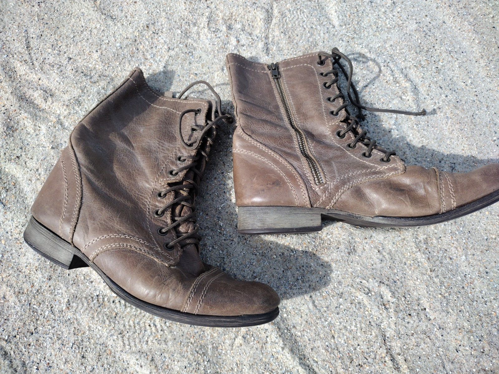 STEVE MADDEN Womens Brown Leather Lace Up Low Heel Zip Boots Size 8/8.5