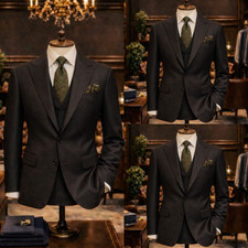 Formal Men's Black Suit Slim Fit Peak Lapel 3Pcs Business Office Tuxedo Jacket