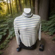 J. Crew Cozy Rollneck Pullover Sweater Light Blue Stripe Bumpy Knit Preppy Sz L